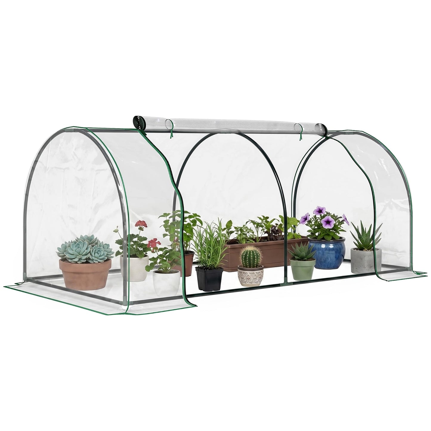 Outsunny 7' x 3' x 2.5' Mini Greenhouse, Portable Tunnel Green House with Roll-Up Zippered Door, UV Waterproof Cover, Steel Frame, Clear