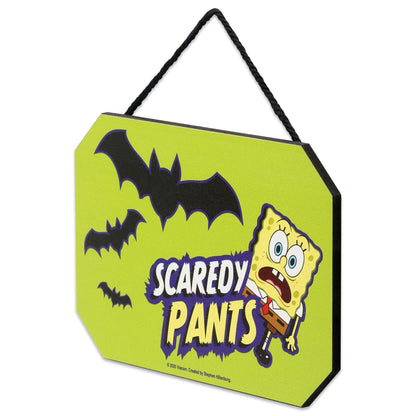 SpongeBob SquarePants Scaredy Pants Hanging Wood Wall Decor - Funny Halloween SpongeBob Decor for Home