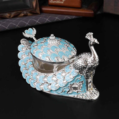 NOENNULL Sugar Bowl with Lid and Spoon Peacock Shaped Vintage Exquisite Embossed Sugar Container for Home Kitchen Coffee Bar Accessories