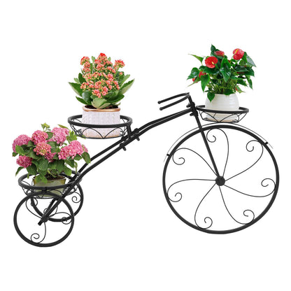 DKSLALALI Bicycle Plant Stand, 3 Tier Iron Tricycle Flower Pot Holder with 3 Baskets, Rustproof Black Metal Plant Shelf for Indoor Outdoor Garden Patio, Decorative Plant Cart for Home Lawn