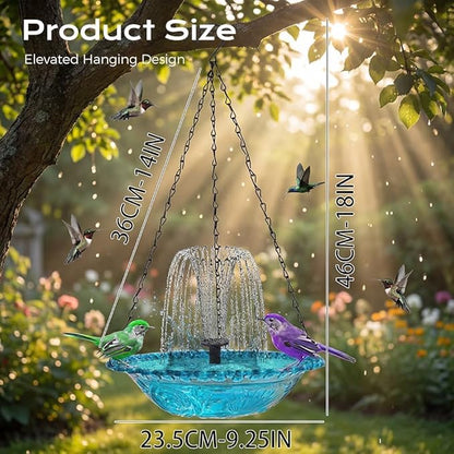 Solar Cascade Hanging Bird Bath Fountain,Solar Powered Cascade Hanging Bird Bath Fountain with Solars Pump,for Outdoor and Gardens (Blue)