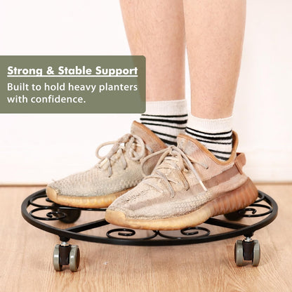 5 Pack Plant Caddy with Wheels Heavy Duty 16 Inch Large Metal Plant Stand with Wheels Plant dolly Rolling Plant Stand Plant Roller with Casters for Indoor and Outdoor with 5 Pack Plant Saucers, Black