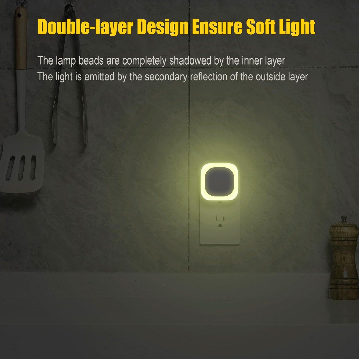 2 Pack Plug in Amber Night Light, Auto Dusk to Dawn, Soft Glow, Dimmable, Diffused Light, LED Lights for Bedroom, Kids, Bathroom, Sleep, Baby Nursery, Toddler, Hallway, Kitchen, Home Decor