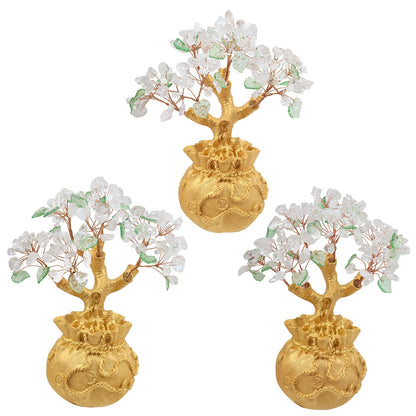 Rockcloud Crystal Money Tree with Golden Money Bag, Feng Shui Cabinet Decoration for Wealth and Luck Bonsai Home Office Ornament, Rock Crystal