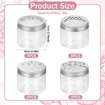 HANLANXUE 12 Pcs 150ml 5 OZ Scented Beads Container 4 Styles Air Freshener Solid Perfume Aroma Diffuser with Hollow Lids Empty Storage Containers Round Jars Sample for Aromatherapy