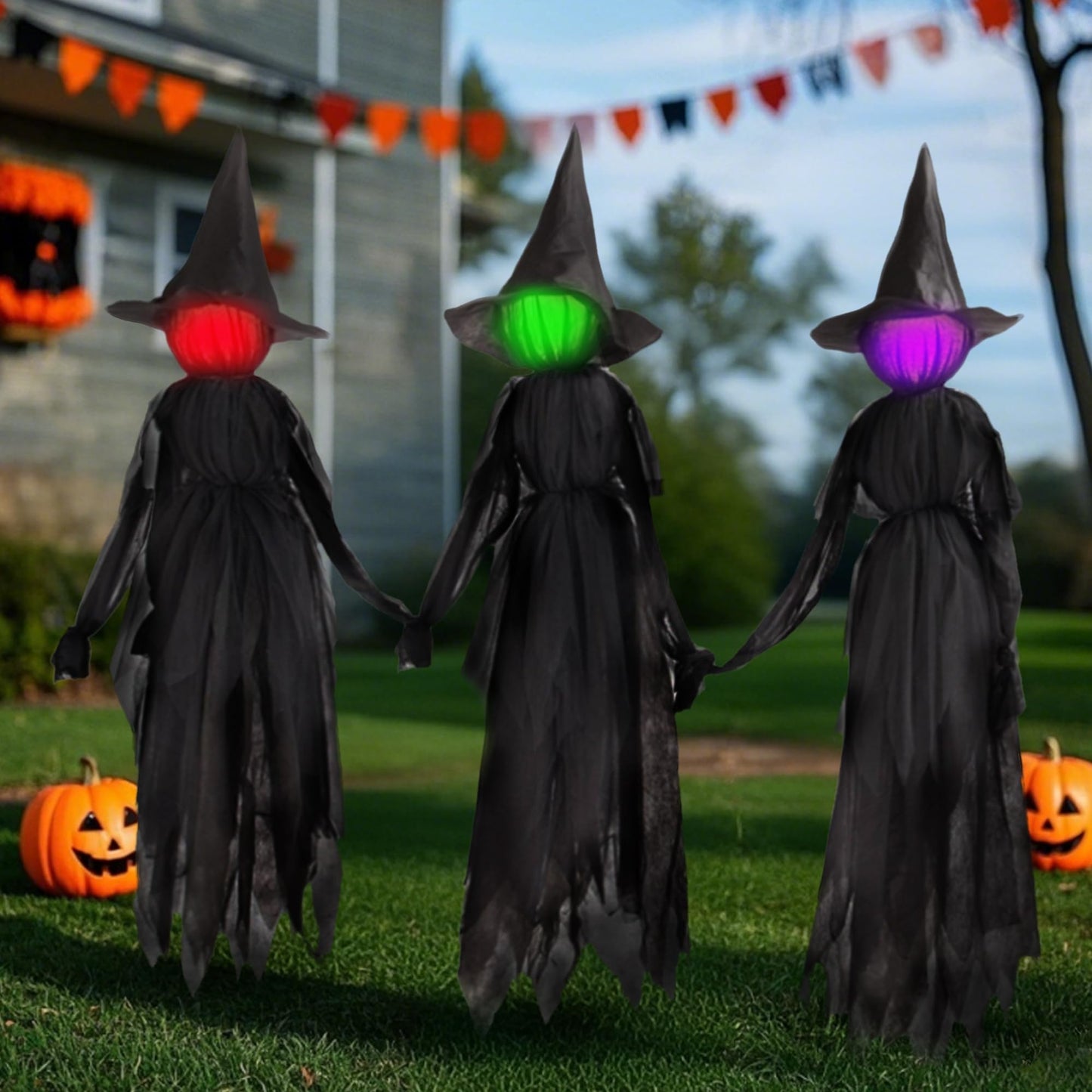 DR.DUDU 6 FT Light up Witch Stakes Halloween Yard Decorations, Set of 3