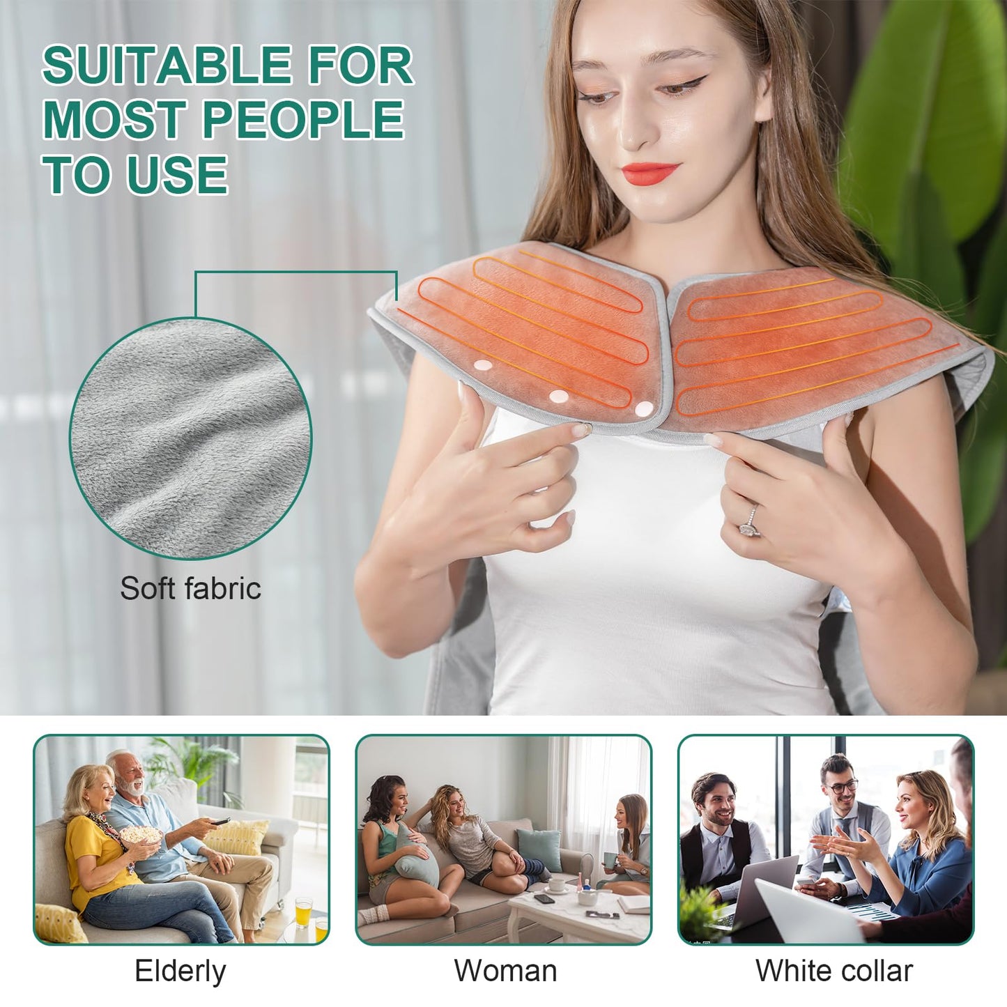 Heating Pad for Back Pain Relief, 22"x 37" Large Heating Pad for Neck and Shoulders, Heat Pad with 6 Heat Settings & 4 Time Settings Auto-Off, Gifts for Women Men Mom Dad (Gray)