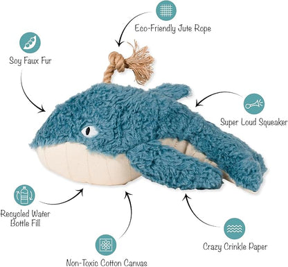 Fringe Studio OH Whale 3D Earth Friendly Cotton Canvas Dog Toy, PetShop Collection (718007)