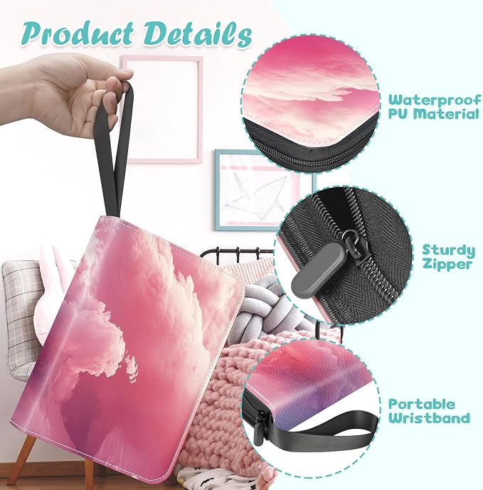 Card Binder 4 Pocket, 400 Pockets Card Holder Compatible with Game Cards Gift for Girls, Trading Card Binder Album Case Book Storage For Photocards, Small,Pink Grey