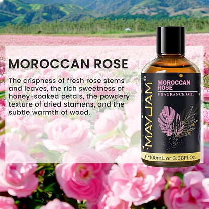 Moroccan Rose Fragrance Oil Essential Oil, MAYJAM 3.38FL.OZ Moroccan Rose Oil for Diffusers for Home, Long Lasting Scented Oils for Soap Candle Making - 100ML