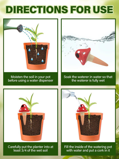 4Pcs Plant Watering Globes, Kalolary Self Watering Spikes Terracotta Drip Water Stakes Irrigation Watering Bulbs for Pot, Indoor, Outdoor, Vacation (Mushroom)