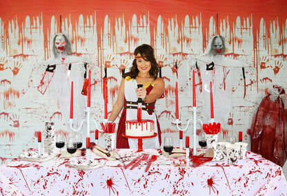 Halloween Party Supplies Dinnerware Decorations - Bloody Zombie Tablecloth, Paper Plates, Cups, Straw, Napkins, Cutlery - Horror Halloween Birthday Party Decorations Tableware Serves 20 Guests-161CT
