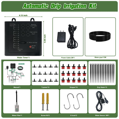 Automatic Plant Waterer Indoor, Drip Irrigation System for Potted Plants, Vacation Plant Self Watering Device, Drip Timer Auto Watering for Housplants, Garden, Greenhouse (15 Pots, Adjustable Dripper)