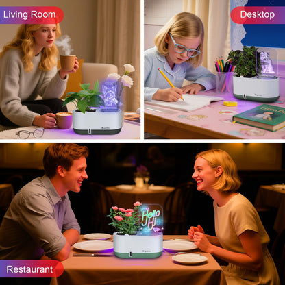 DRYADES Self-Watering Plant Pot with LED Note Board & 7 Colors Pen, Led Acrylic Message Board with Plant Pot,Dog Board Night Light with Planting Pot for Mother's Day/Children's Day Gifts(No Plant)