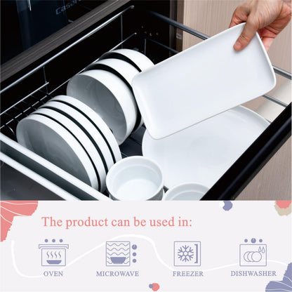 Miicol Small Platters Set of 6, Ceramic Rectangle Plates 9 Inch, Modern Sushi Plate Set, White Serving Dishes for Serving Food, Appetizer, Dessert, Dinner, Party