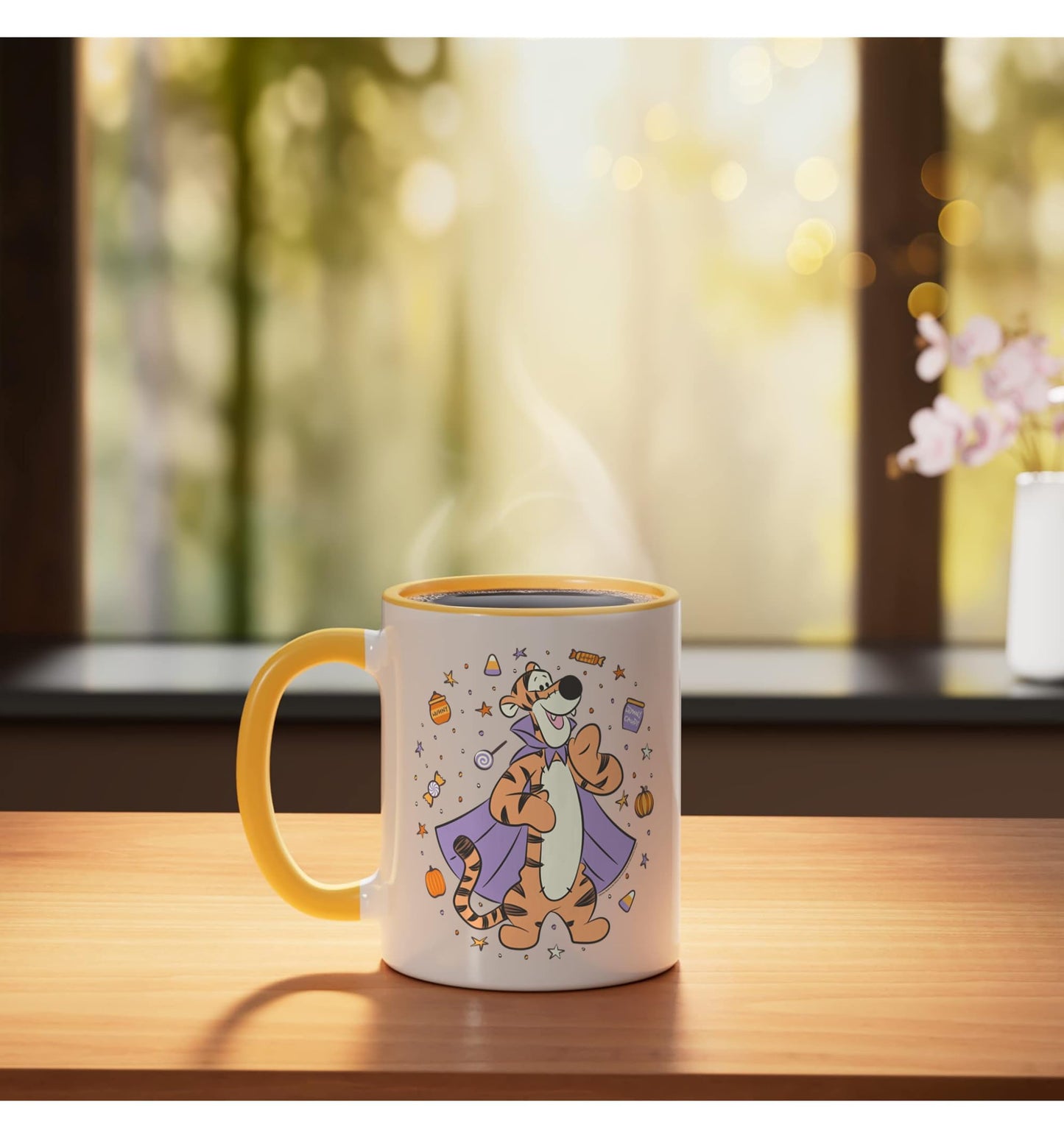 Disney Winnie the Pooh Halloween Tigger Trick-or-Treat Candy Ceramic Mug, Yellow/White