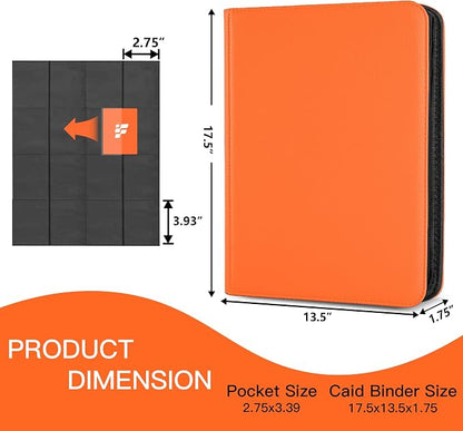 1000+ Pockets Trading Card Binder, 16 Pockets Trading Card Binder Ringless Side Loading Trading Card Album Folder for TCG,MTG,Sports Cards(Orange-1)
