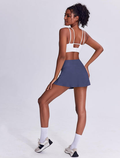 PINSPARK Skorts Skirts for Women Tennis Skorts with Shorts High Waist Athletic Skirt Pickleball Outfits,Navy Blue X-Small
