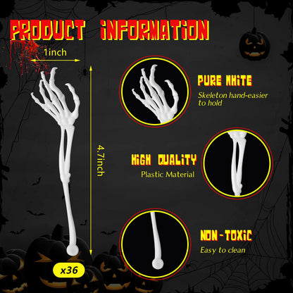 Remerry 48 Pcs Halloween Drink Stirrers Skeleton Swizzle Sticks Skeleton Arms Hands Cocktail Garnish Plastic Cocktail Food Picks for Halloween Bar Horror Party Table Decoration (White)