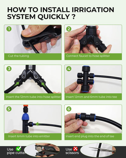 MYMULIKE Drip Irrigation System, 1/2" Main Pipe & 1/4" Branch Pipe, Adjustable Drip Emitters, Automatic Irrigation Kit Garden Watering System for Flower Bed, Raised Beds, Lawn, Greenhouses
