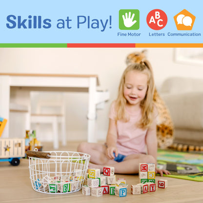 Melissa & Doug Deluxe Wooden ABC/123, 50-Piece Set of Classic Letter & Number Wooden Blocks (1” x 1”) with Storage Pouch, Sorting & Stacking Toys for Kids Ages 2+ (Pack of 12)