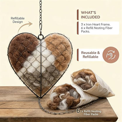 2026 New Handmade Alpaca Fiber Bird Nesting Heart,Refillable Alpaca Bird Nesting Material,Nesting Material for Wild Birds and Hummingbirds for Fowl Gifts Animal Hummingbirds Lovers (2pcs)