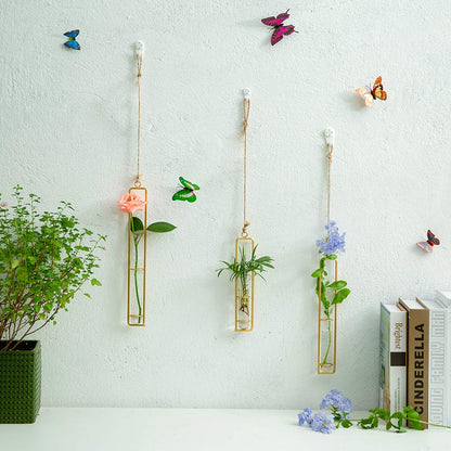 Sziqiqi Glass Propagation Station Test Tube Vases Clear Glass for Cuttings, Buds, Greenery Hydroponic Plant Propagation Home Balcony Bath Wall Decoration Floral Container Set of 3 Gold