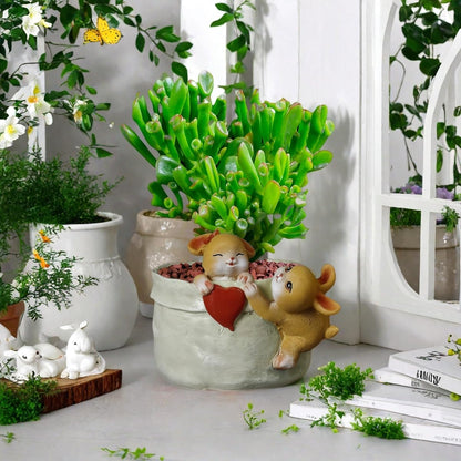 Kuandmo 4 inch Small Succulent Plant Pot with Drainage - Funny Rabbit Design Garden Flower Pot - Cute Bunny Planter for Indoor Home Decor for Unique Cactus Plant Lovers (Green)