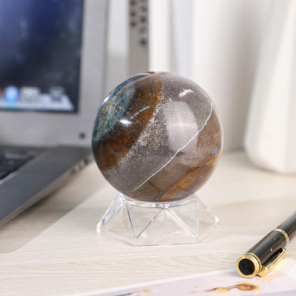 dssmboom Natural Ocean Jasper Crystal Ball with Acrylic Display Base, 71-80mm Polished Stone Feng Shui Crystal Sphere Meditation Decoration for Home & Office