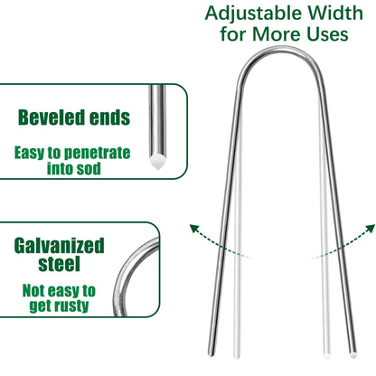 HOUYA 50 Pack Garden Stakes 6 Inch U-Shaped Drip Irrigation Stakes Galvanized Landscape Staples Garden Pins Yard Lawn Ground Stakes for Soaker Hose Drip Line Tubing Landscape Fabric Weed Barrier