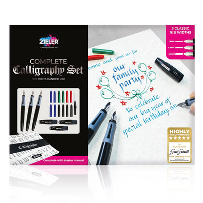 Zieler Calligraphy Pen Set - Complete 3 Pen 17-piece Calligraphy Writing Set - Free-Flowing Pens with Soft Rubber Finger Grip - Suitable for All Levels