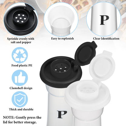 Set of 2 Plastic Salt and Pepper Shakers with Lids Large Salt Shaker Pepper Container Vintage Tall Hourglass Camping Picnic Outdoors Travel Spice Set for Home Picnic Kitchen(Classic,Black White)