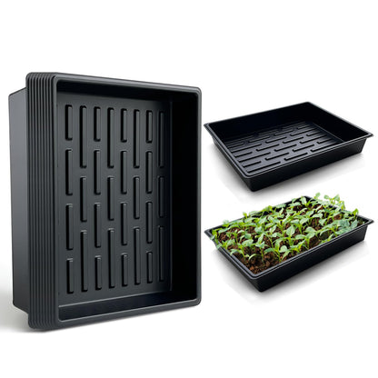 RooTrimmer Seed Starter Tray, 10 Packs Plant Tray, Durable Plastic Growing Trays, Stackable Seedling Starter Trays Perfect for Indoor, Outdoor, Greenhouses, 16.5" L x 13.2" W x 2.8" H - Black
