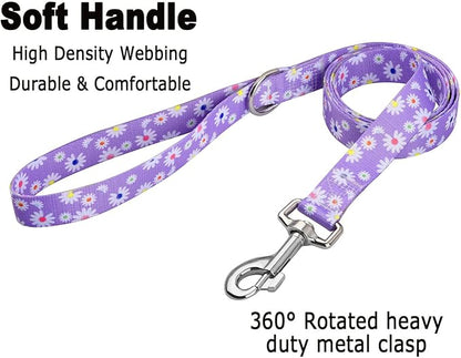 MarukoPet Dog Collar and Leash Set, Adjustable for Small Medium Large Dogs Puppy, Cute Design with Bohemia Floral Tribal Geometric Patterns Boys Girls Dog Collar(Purple Daisy Set,M)