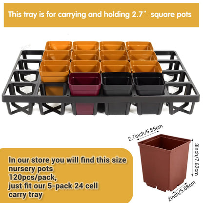 wutfuooo 5 Pack Square Nursery Pot Tray with 24 Cells, Plant Trays for Pots, Flower Pot Moving Tray, Plastic Planting Trays for Carrying Small Plant Pots