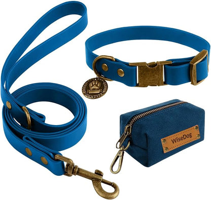 Wisedog Waterproof Dog Collar and Leash Set, XS, Blue | Adjustable Puppy Collar, Cute Tag, 4FT Leash, Includes Poop Bag, For Small Medium Large Dogs