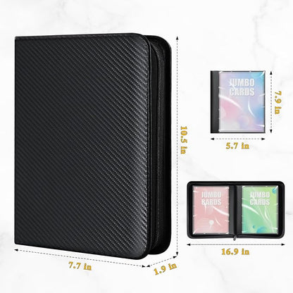 Jumbo Card Binder for PKM– WITHYU PU Leather Ringless Card Collection Binder with 60 Pockets, 5.7'' x 7.9''Card Holders Storage Album for Game Card (Carbon Black)