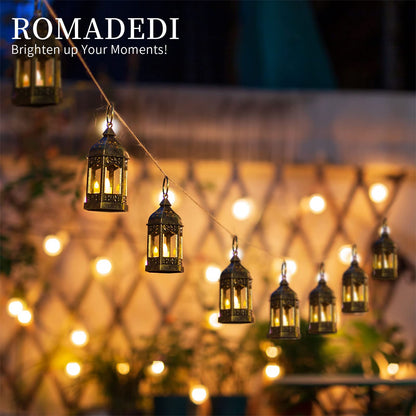Romadedi Mini Lanterns Decorative for Centerpiece: 10pcs Hanging Small Gold Lantern Bulk with Flickering LED Candles for Wedding Decor Party Table Decorations Christmas Halloween, Batteries Included