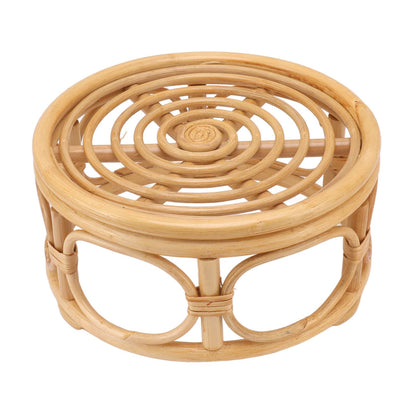 Round Plant Stand, Rattan Wicker Circle Pedestal Round Riser Plant Stand, Flower Pot Stands for Indoor Plants, Handmade Rattan Planter Stand for Home Kitchen Tabletop Decor (L)