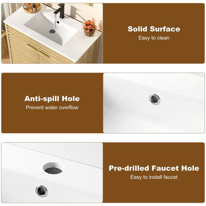 Squireewo 36 Inch Bathroom Vanity with Sink, Mid-Century Modern Bathroom Vanity with Storage Cabinet, Freestanding Bathroom Cabinet with Door Shelves and Faucet, Light Oak
