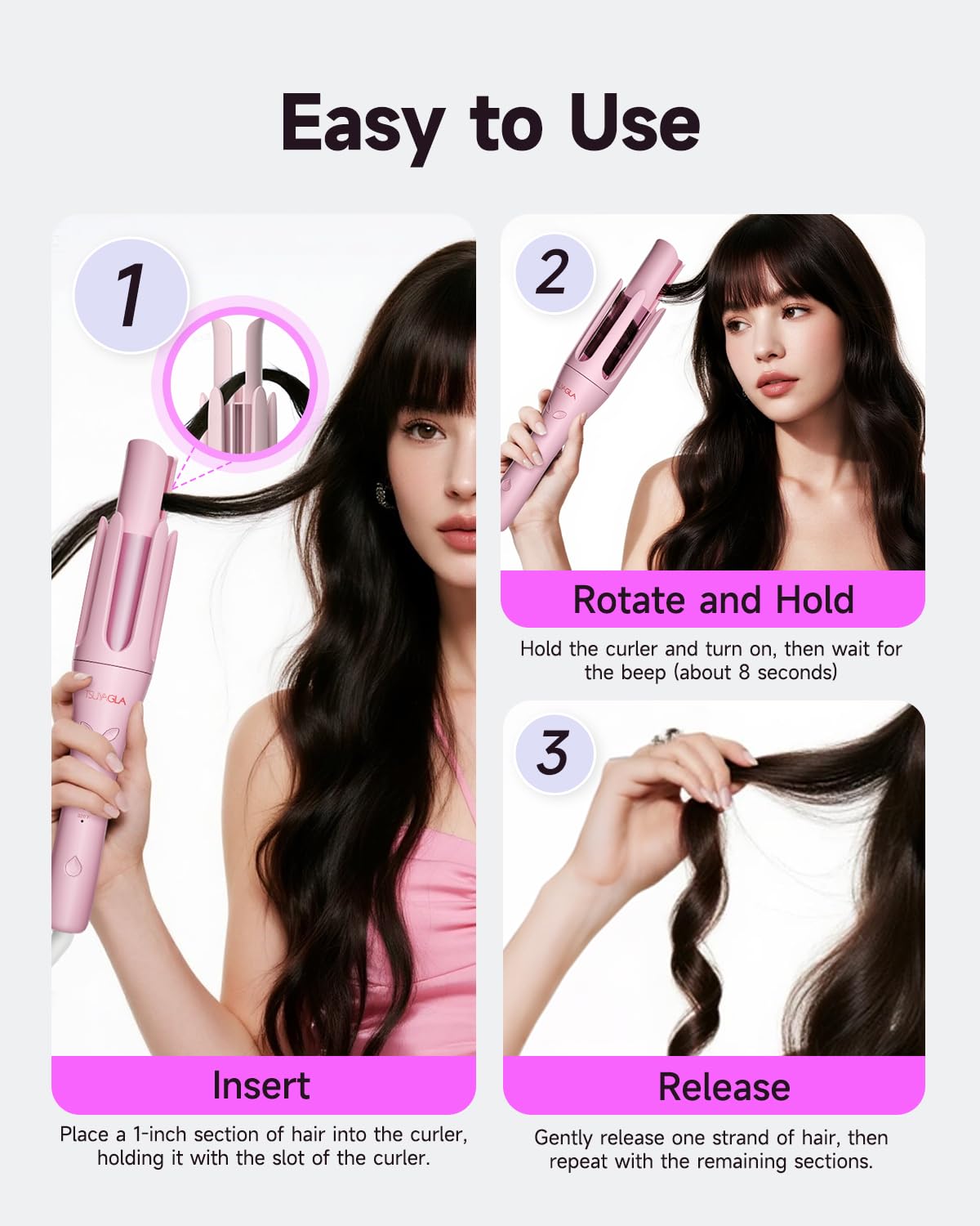 Automatic Curling Iron,1 1/4 Hair Curler with 3 Temperatures, 10S Fast Heating, 2-Way Rotation, 30 Min Auto Shut-Off, 500 Million Ionic, Anti-Scald-Tangle for Long Hair