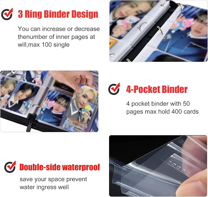Kpop Photocard Binder for Stray Cards,4 Pocket with 50 Sleeves up to 400 Cards Cute Photo Album for Fans Boys and Girls