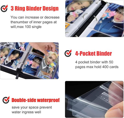 Kpop Photocard Binder for Stray Cards,4 Pocket with 50 Sleeves up to 400 Cards Cute Photo Album for Fans Boys and Girls