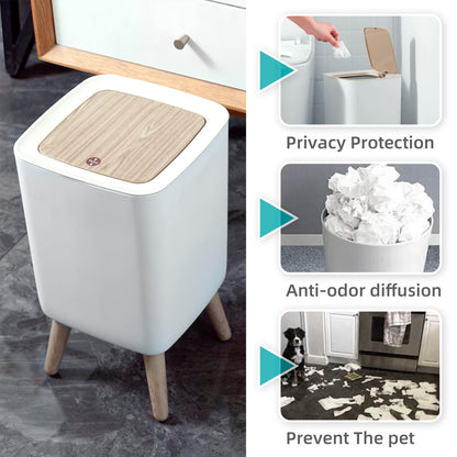 Bathroom Trash Can with Lid,2.6 Gallon Modern Office, Near Desk Bedroom Garbage Can Waste Basket with Push Top,Nordic Small Trash Bin for Living Room, Toilet, Nursery,Dog Proof, White