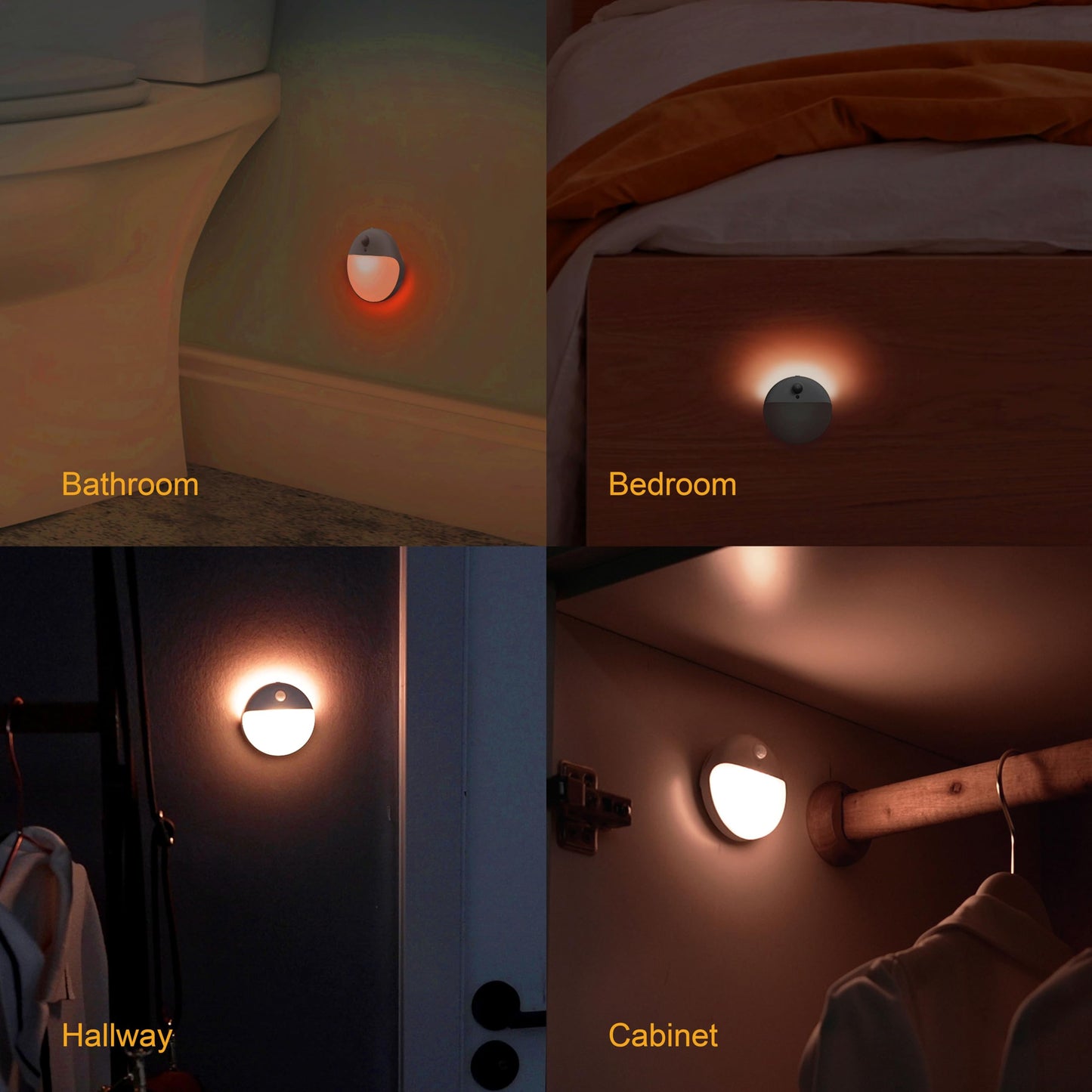 YUNLEX 2 Pack Motion Sensor Night Light, 2 Light Sources, 3 Light Modes, Night Light for Stairs, Bathroom, Bedroom, Hallway, Kitchen, Amber