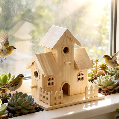 Toddmomy Solid Wooden Bird Nest Box 7.87X4.92X7.87In Unfinished Hanging Birdhouse for Garden Patio Home Decor and Small Pets Sleeping Nest