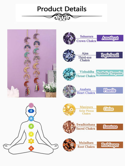 Top Plaza Life Tree Chakra Stones Decor Raw Healing Crystals Gemstones 7 Chakra Hanging Ornament Boho Moon Wall Decoration for Good Luck Yoga Meditation Feng Shui Decor