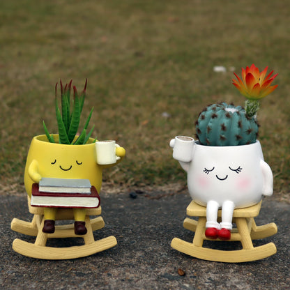 Dolkgy Cute Plant Pots Face Planters Set, Fun Head Planters Cactus Succulent Pots for Indoor Outdoor Plants, Unique Flower Vase Gift Kit for Plant Lover