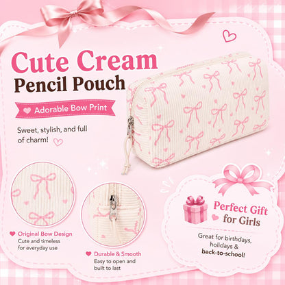 LEDAOU Cute Pencil Case for Kids Girls Boys Pencil Pouch kawaii Pen Pencil Box Bag Holder for School Students (Corduroy Pink Bow)