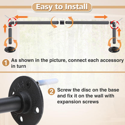 Bigmeta 34in Hanging Planters Rod for Indoor Plants - Max. Load 44 lb Black Metal Holder Rod for Wall Ceiling Decor, 2 Pcs (Pot Chain & Plants Not Included)